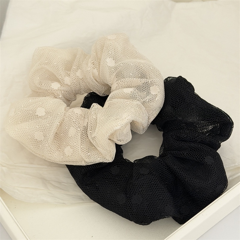 Women's Spring Summer Lace Gauze Bubble Braid Hair Tie Beige Black