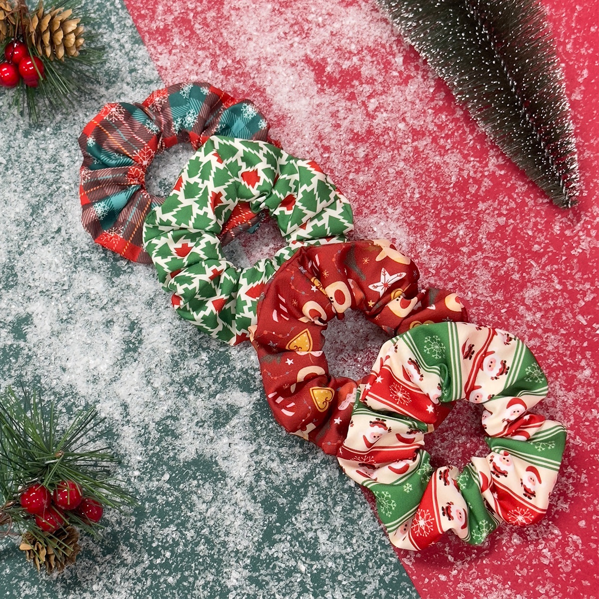 Women's Elastic Cloth Holiday Hair Tie Christmas Tree Snowman Candy Design