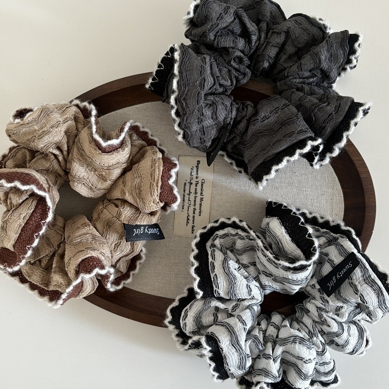 Women's Winter Cloth Ponytail Hairband Color Block Striped Lace