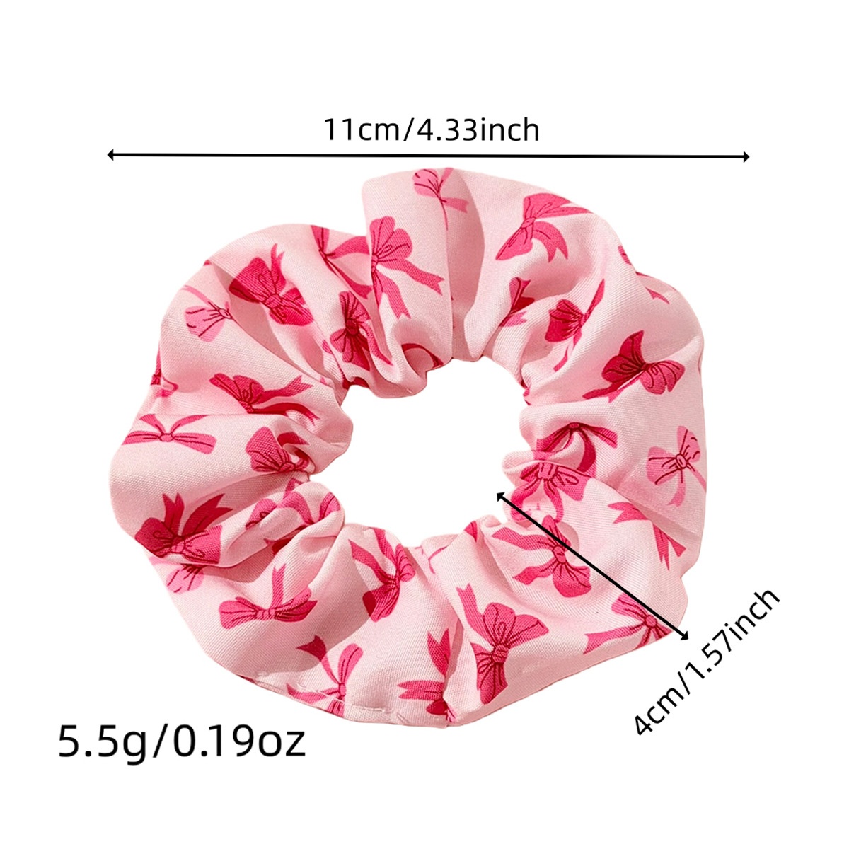 Women's Large Elastic Fabric Hairband White Pink Ribbon Bow Knot Print