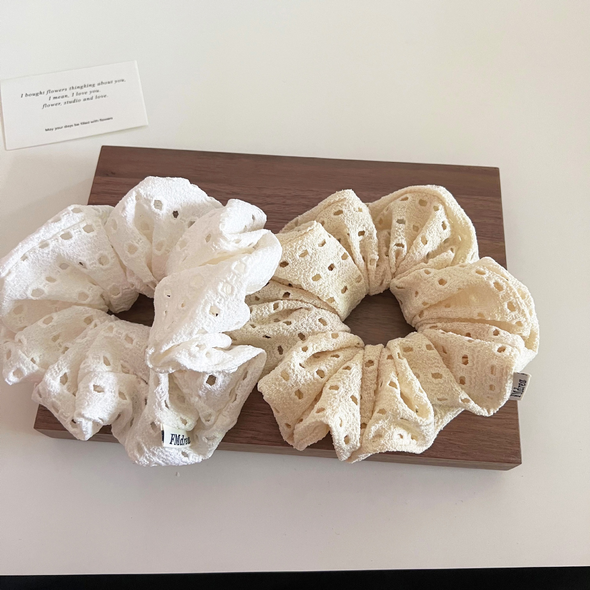 Women's Sweet Hollow Lace Low Bun Hair Tie Solid White Yellow