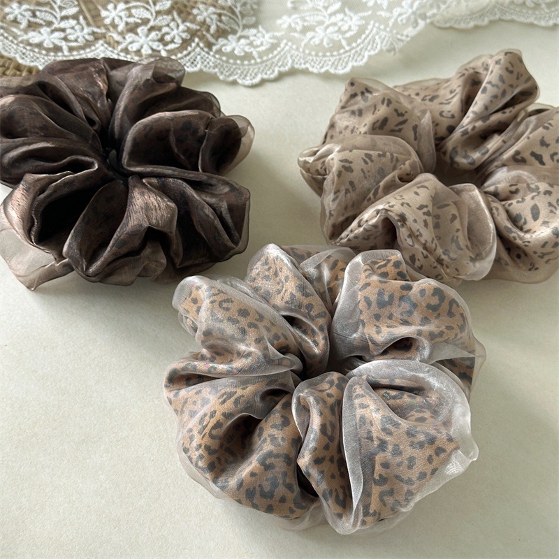 Women's Winter Soft Gauze Hair Tie Accessories Retro Leopard Print