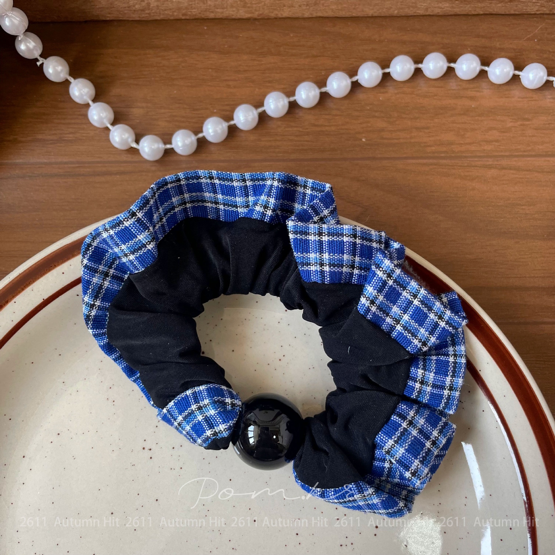 Women's Minimalist Pearl Cloth Hair Tie Contrast Plaid Quick Style