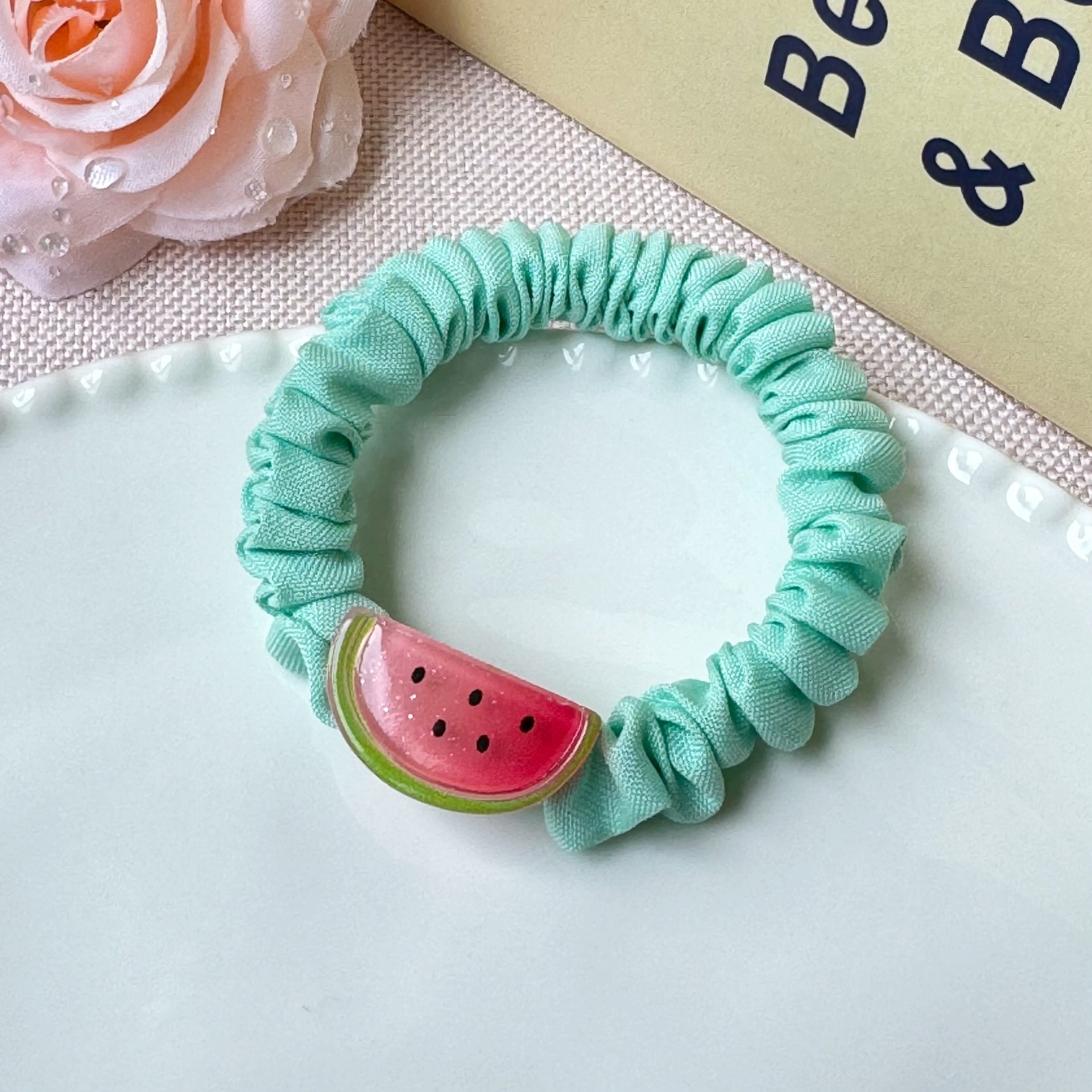 Girls High Elastic Resin Scrunchie Hair Tie Transparent Rose Red Fruit