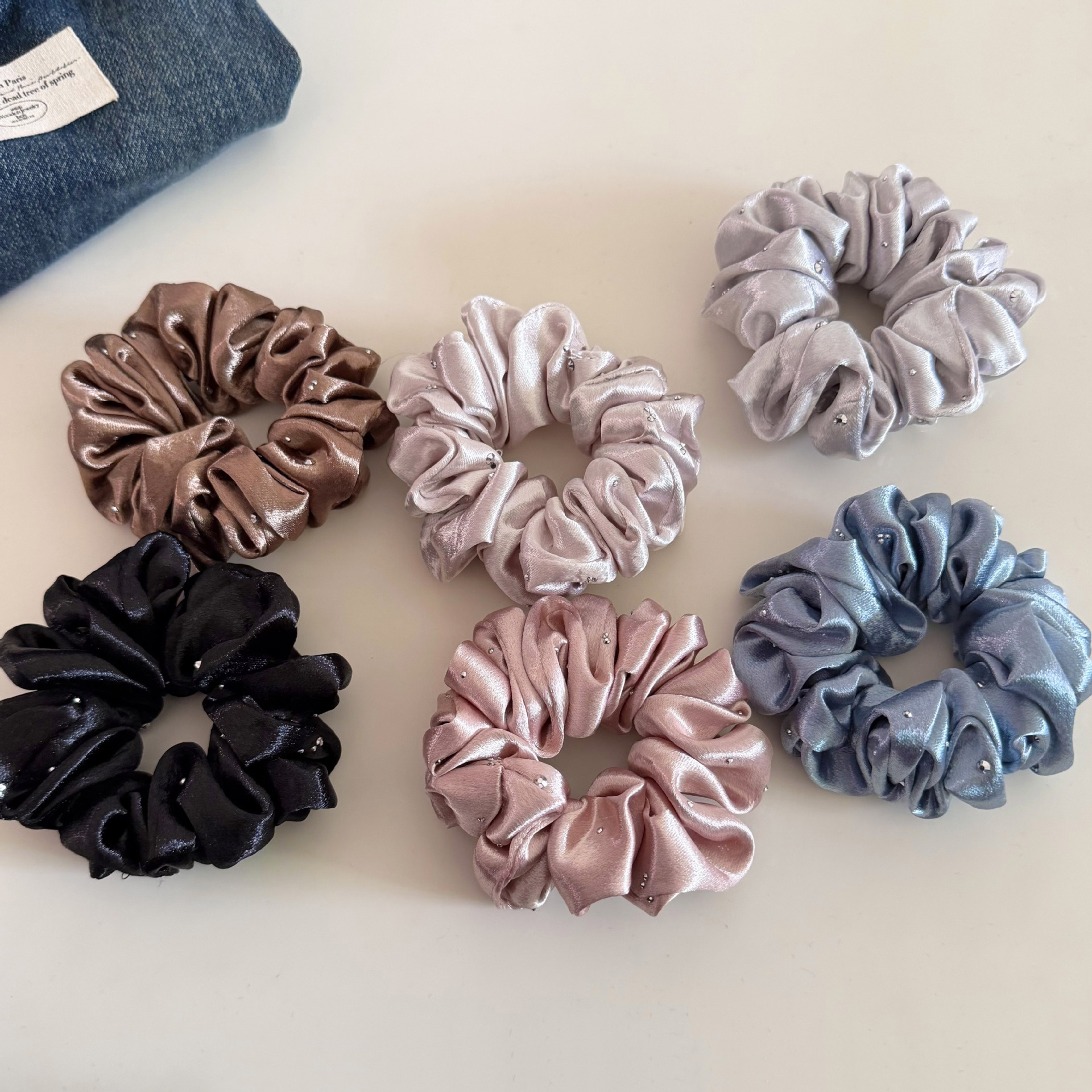 Women's French Rhinestone Folded Star Satin Headband Solid Colors