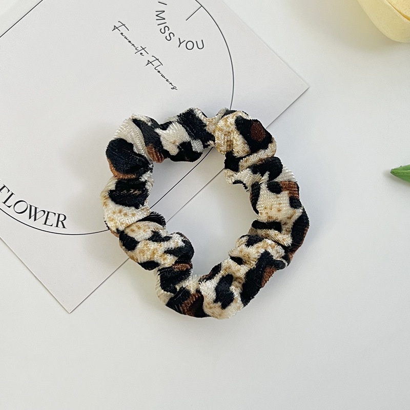 Girls High Elasticity Velvet Hair Band No Damage Winter Leopard Print Hair Tie