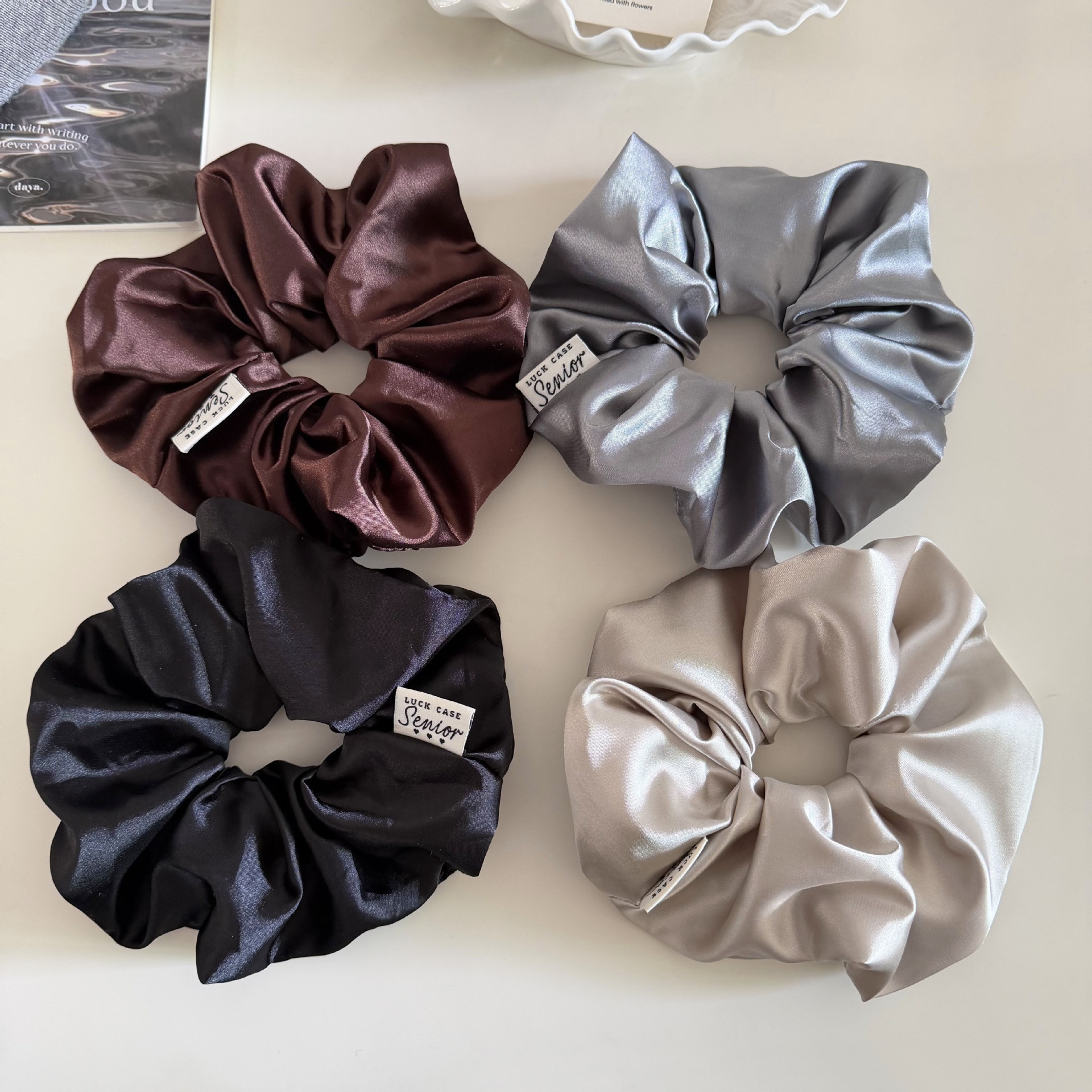 Women's Simple Style Spring Satin Hair Tie Accessories Solid Grey