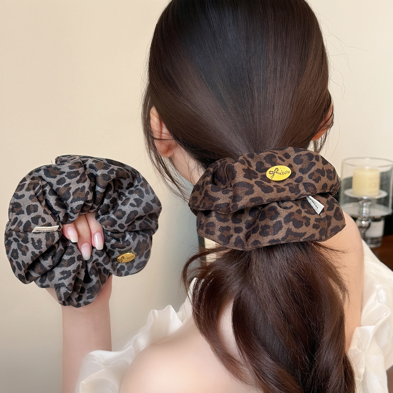 Women's Autumn Winter Cloth Bun Hair Ties Retro Leopard Print