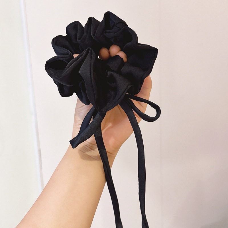 Ladies Double Layer Satin Elastic Ponytail Hair Scarf Bow Knot