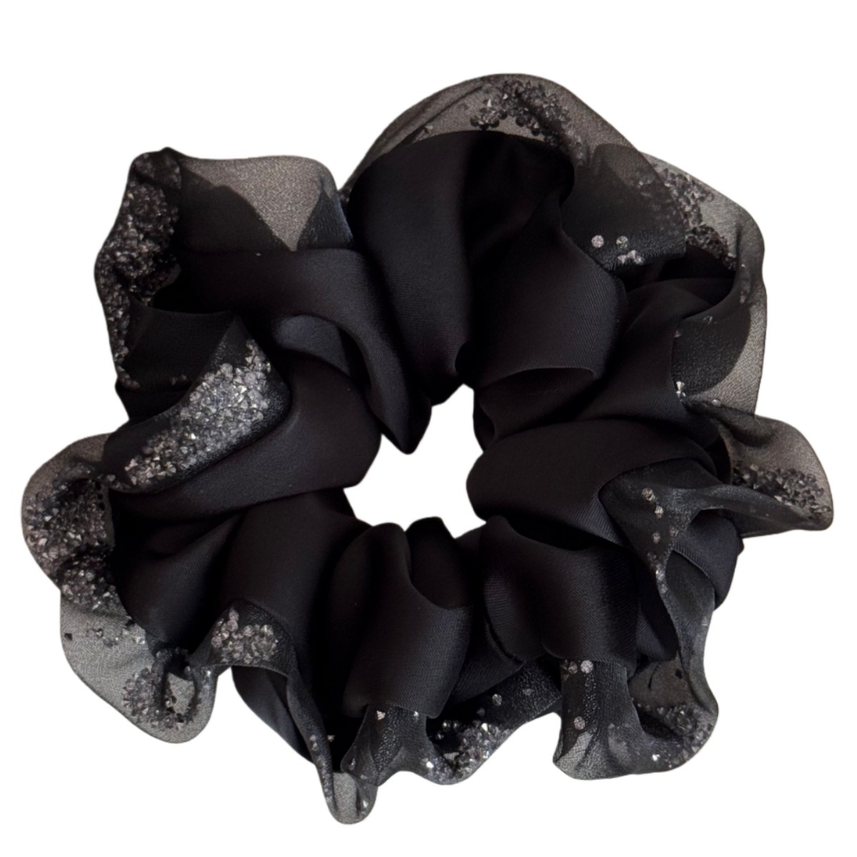 Women's Elegant Rhinestone Inlay Satin Gauze Party Hair Tie Black