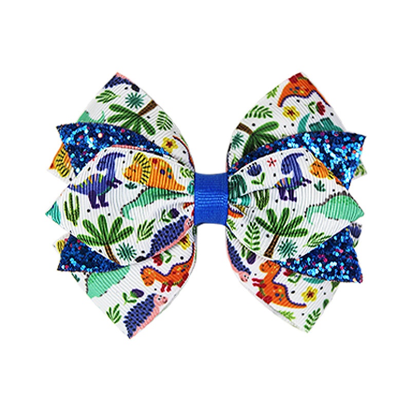 Kids Girls Cartoon Cloth Multi-layer Bow Hair Clip Glitter Digital Print