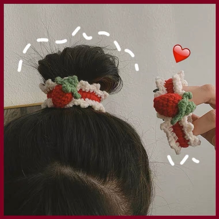 Women's Versatile Handmade Yarn Hair Tie Cute Strawberry