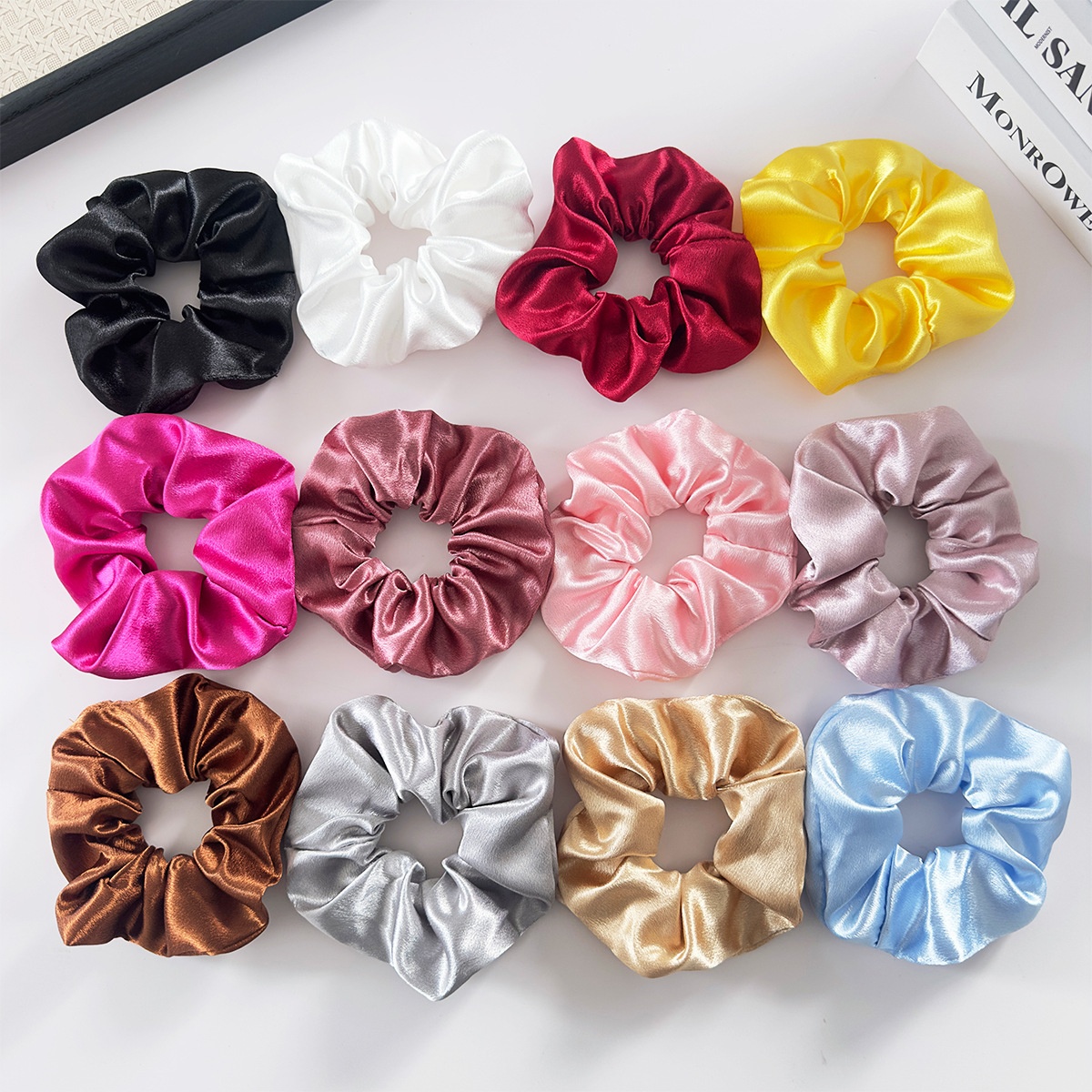 Women's Elegant Black Satin Hair Tie, Comfortable Solid Color Scrunchie