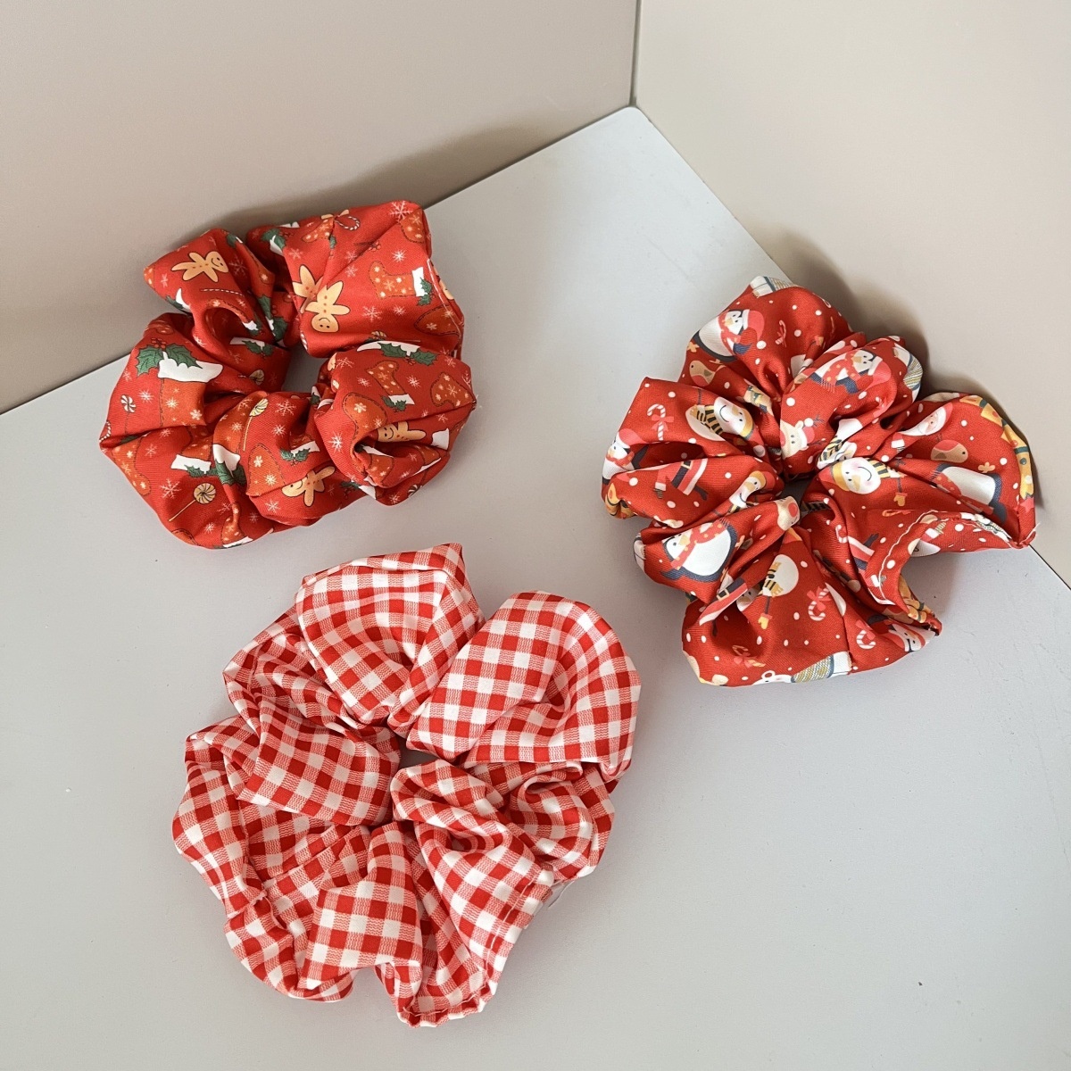Women's Christmas Wide Polyester Bow Headbands 3PC Santa Snowflake Plaid