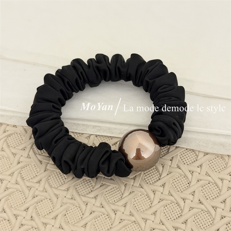 Women's High Elastic Pearl Cloth Hair Band Multi-functional Solid Coffee
