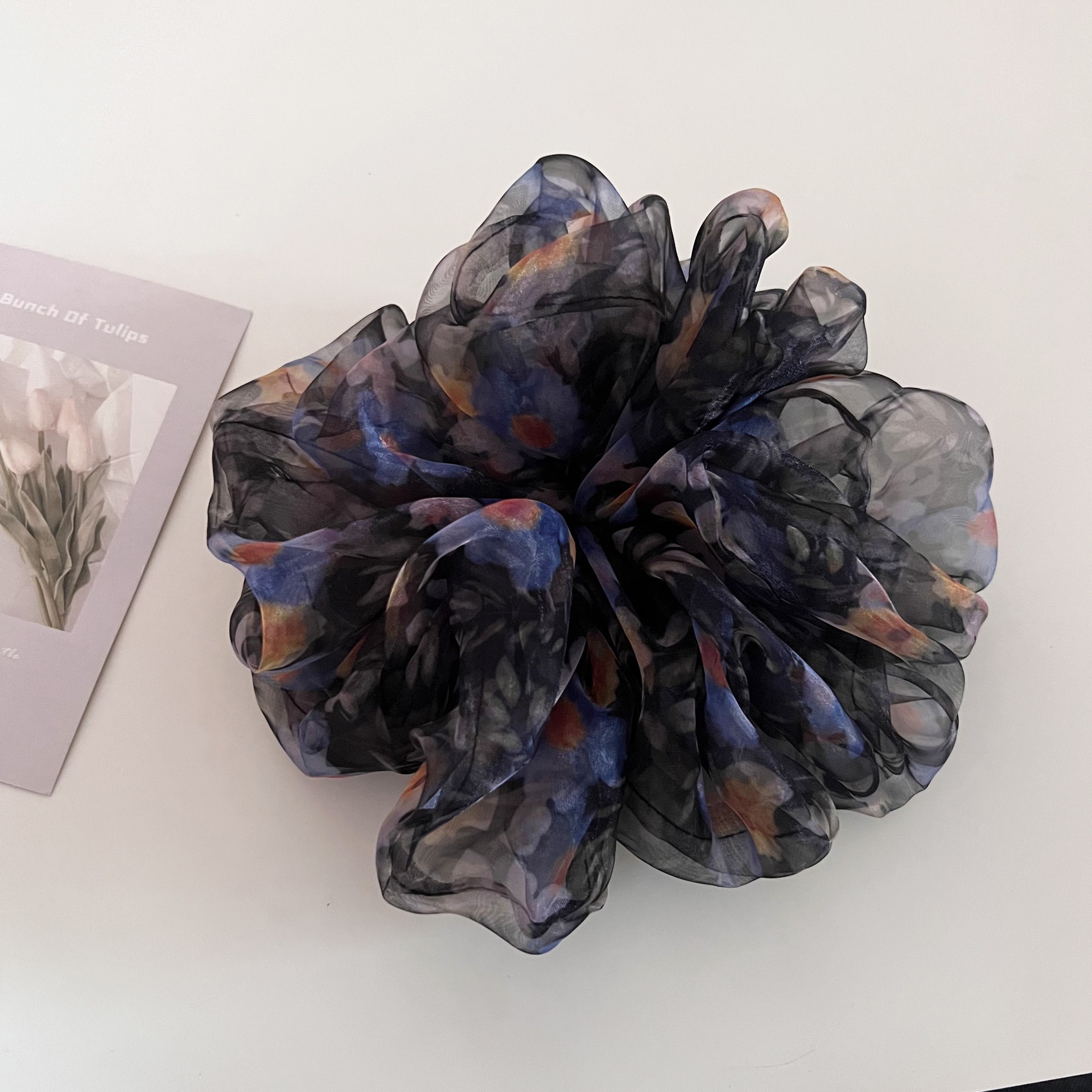 Women's Vintage Organza Bun Hair Tie Ditsy Floral Pink Peach Green