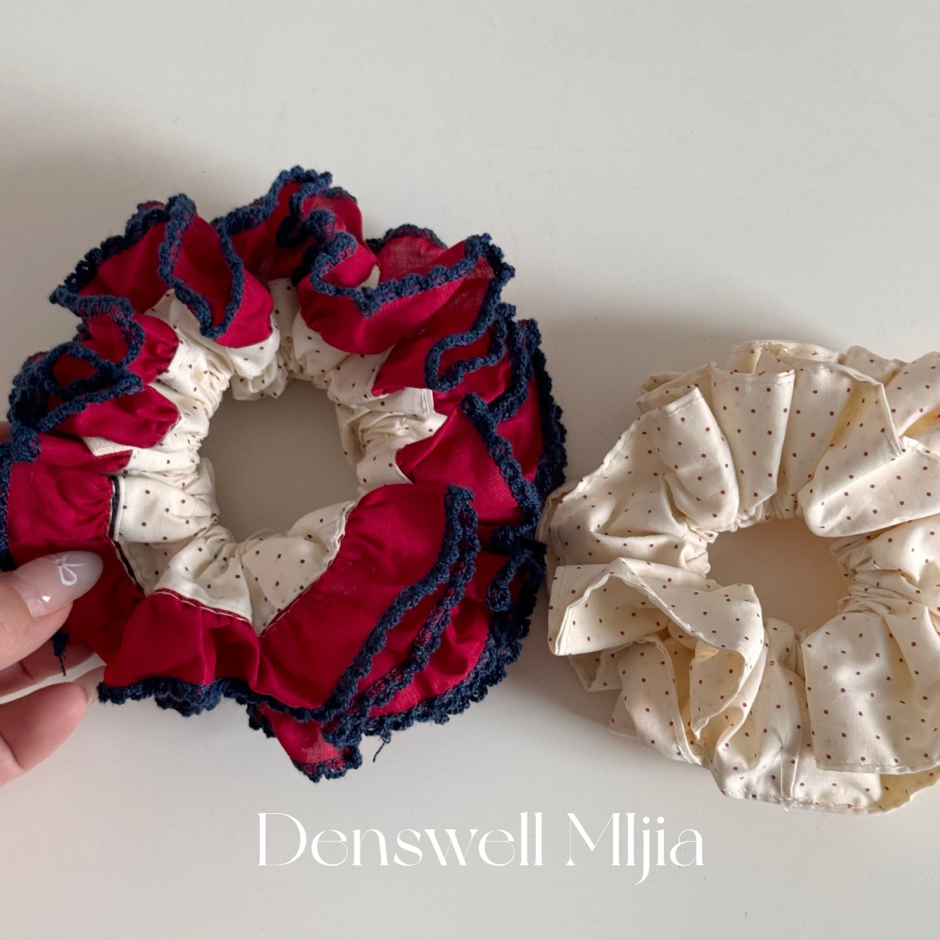 Women's Soft Cloth Hair Tie For Daily Wear Beige And Red Polka Dots