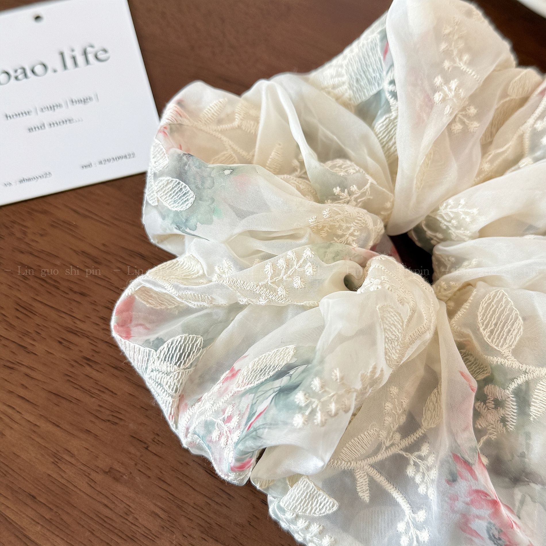 Women's Soft Gauze Fairy Hair Tie Ditsy Floral Embroidery