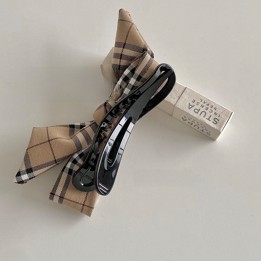 Women's Simple Cloth Lazy Bow Hair Clip For Daily Wear Classic Plaid