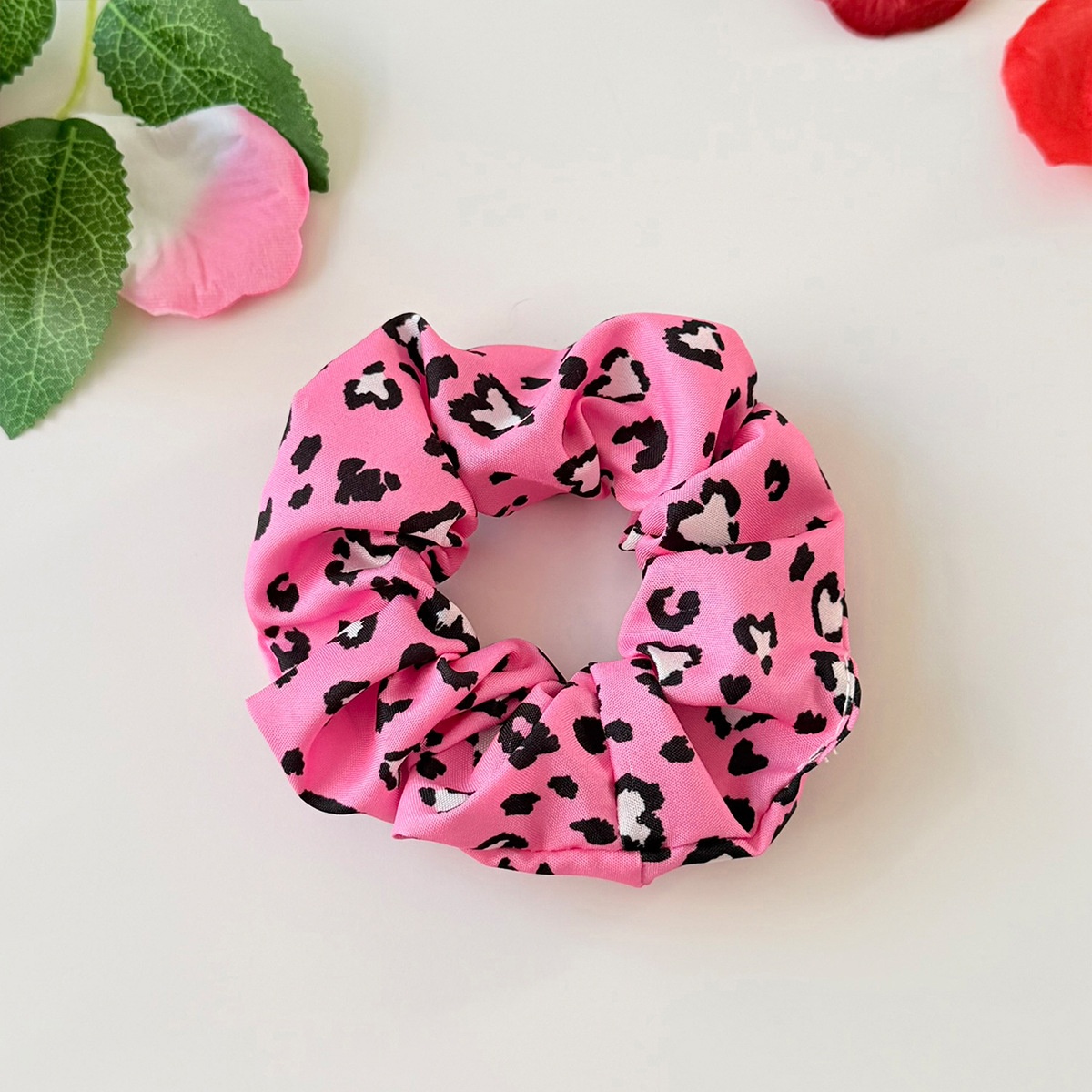 Women's Valentine Cloth Hairband Pink Rose Heart Leopard Print