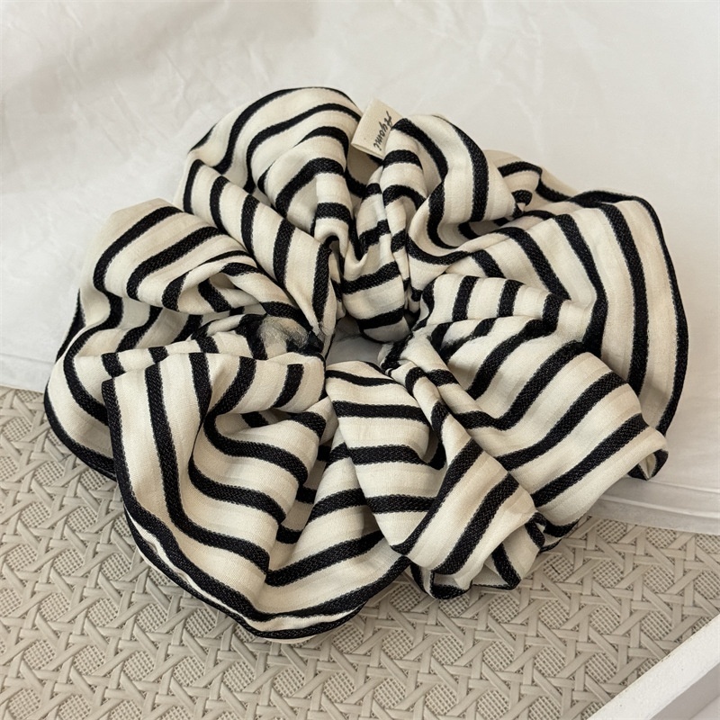 Women's All Season Cloth Scrunchie Hair Tie Black White Plaid Stripe
