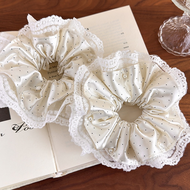 Women's Elegant French Polyester Hair Tie For Daily Wear Polka Dots