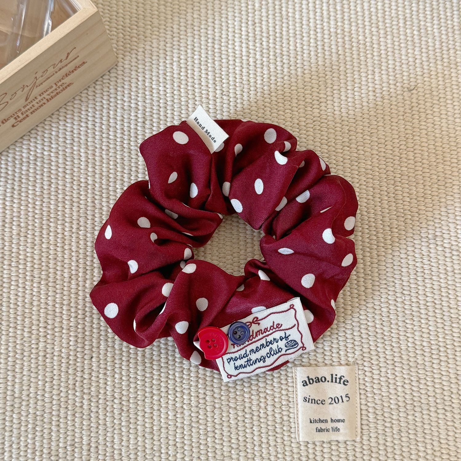 Women's Versatile Fabric Low Ponytail Elastic Hair Ties Red Polka Dot