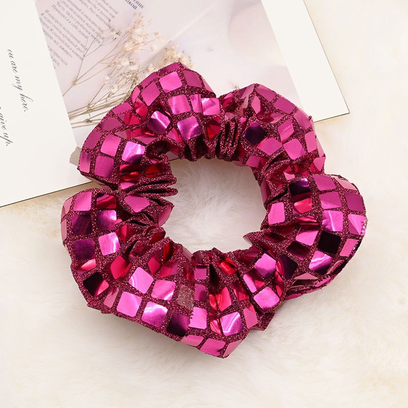 Women's High-End Fabric Scrunchies Ponytail Holder Hair Bands Silver