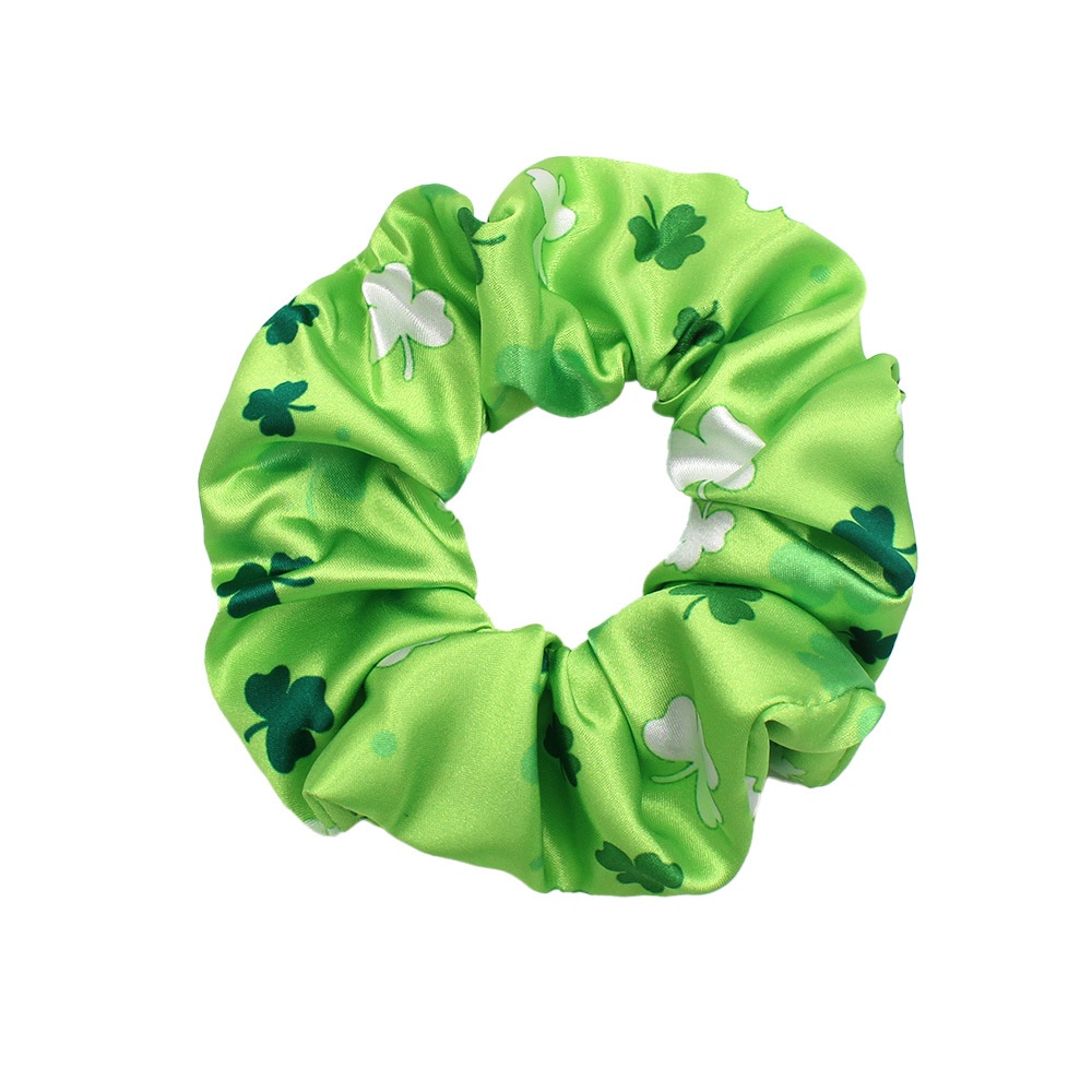 Women's 5PCS St. Patrick's Day Green Shamrock Big Bow Silk Printed Hair Ties