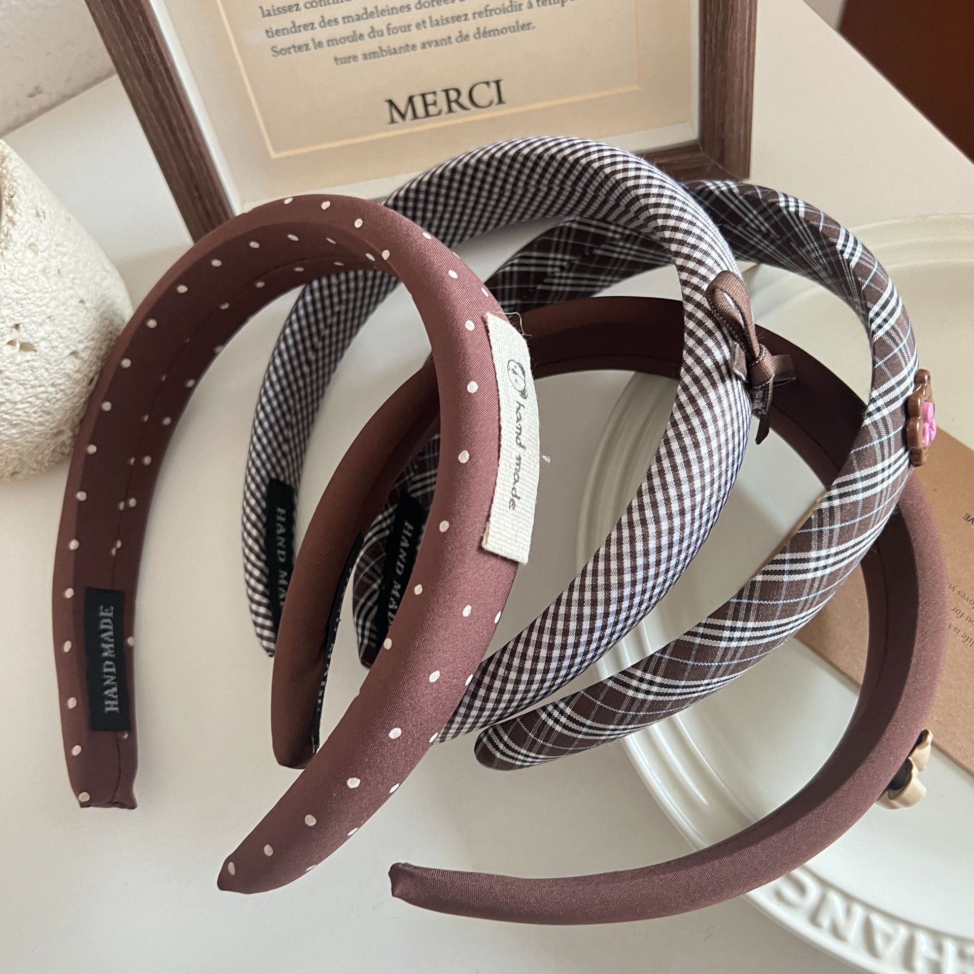 Women's Vintage Forest Lace Bun Scrunchie Hair Tie Coffee Plaid Cloth