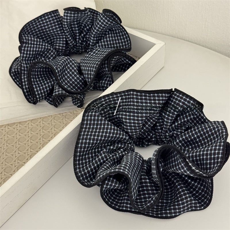 Women's Everyday Cloth Scrunchie Hair Tie Black and White Checkered Plaid