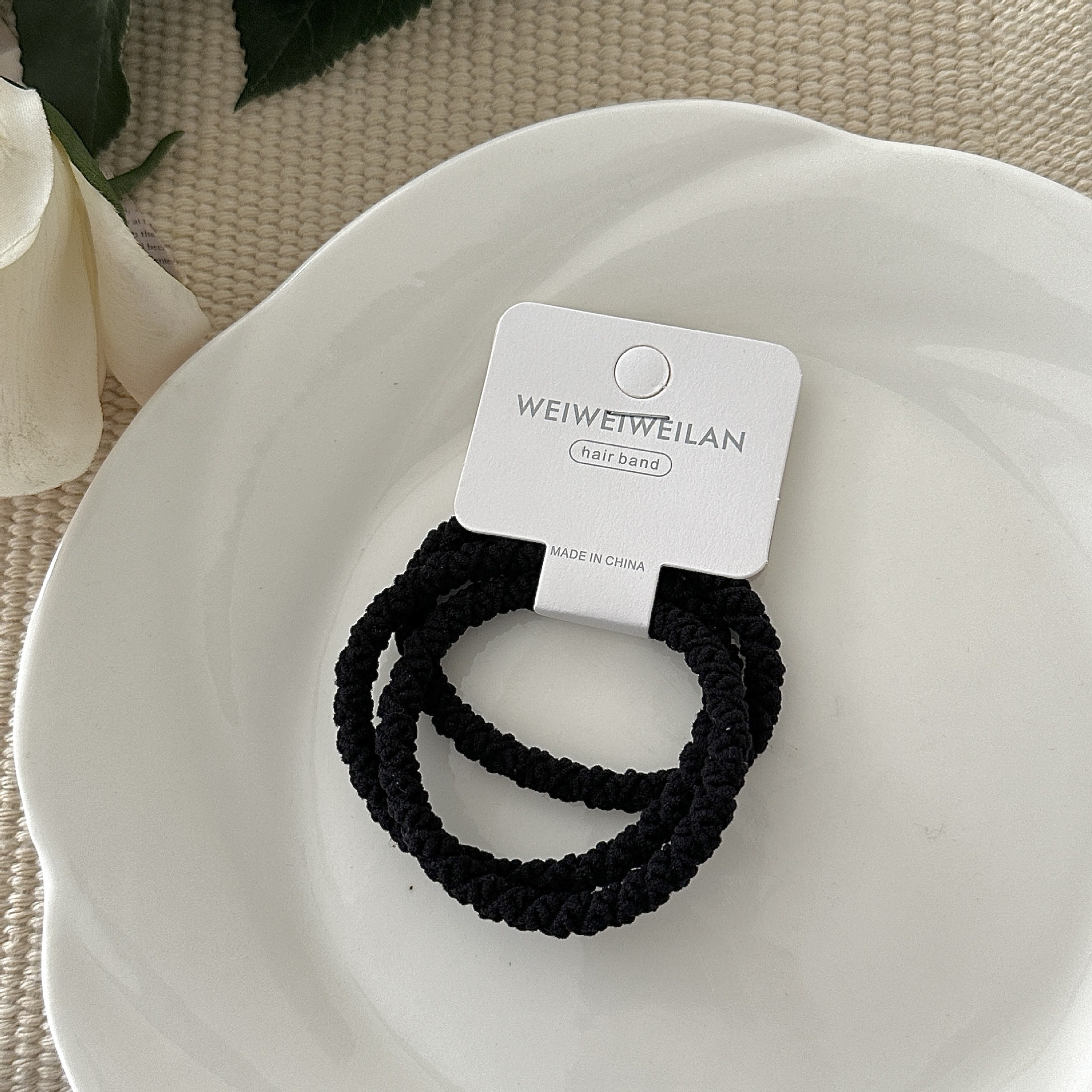 Women's Summer Cloth Scrunchies 3PCS Pack Sweet Striped Beige