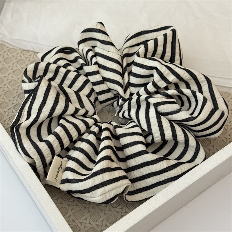 Women's All Season Cloth Scrunchie Hair Tie Black White Plaid Stripe