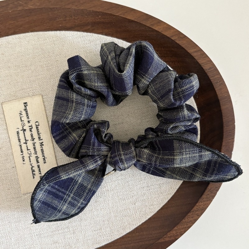 Women's Daily Cloth Bow Tie Hair Scrunchie Black Checkered Pattern