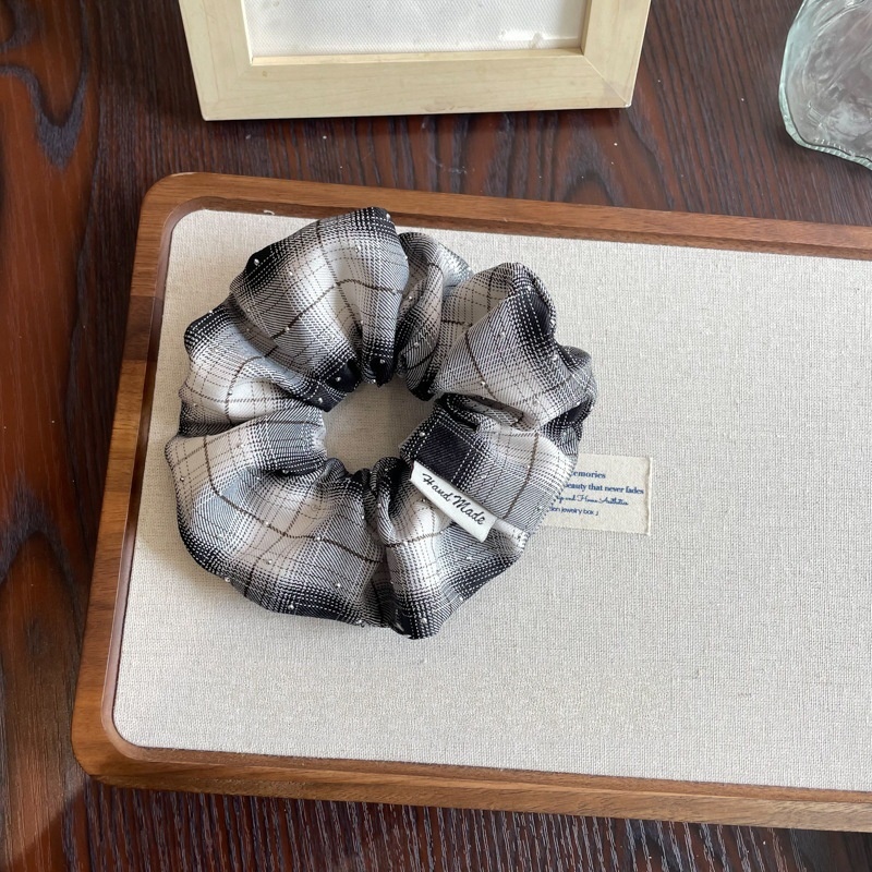 Women's Rhinestone Mesh Low Bun Bow Hair Tie Plaid White Pink Black