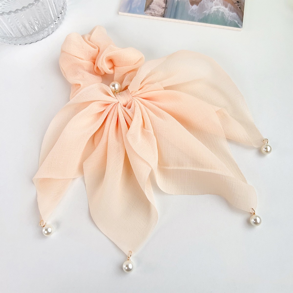 Women's Elegant Pearl Ribbon Cloth Hair Band Office Romantic Circle