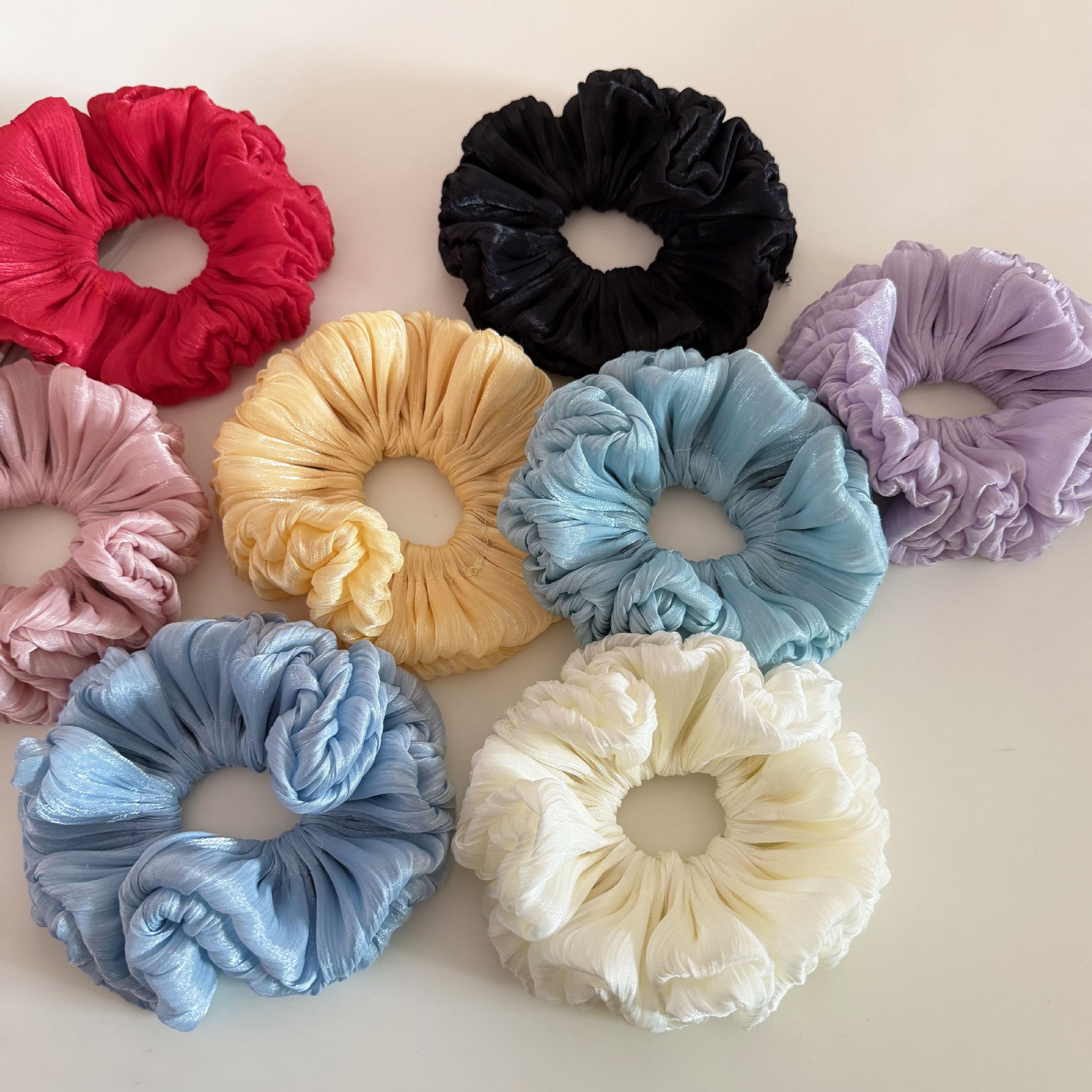 Women's Spring French Style Organza Hair Tie Scrunchie Solid Red