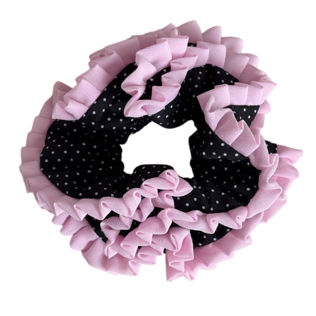 Women's Everyday Soft Cloth Scrunchie Hair Tie Pink Polka Dots Lace