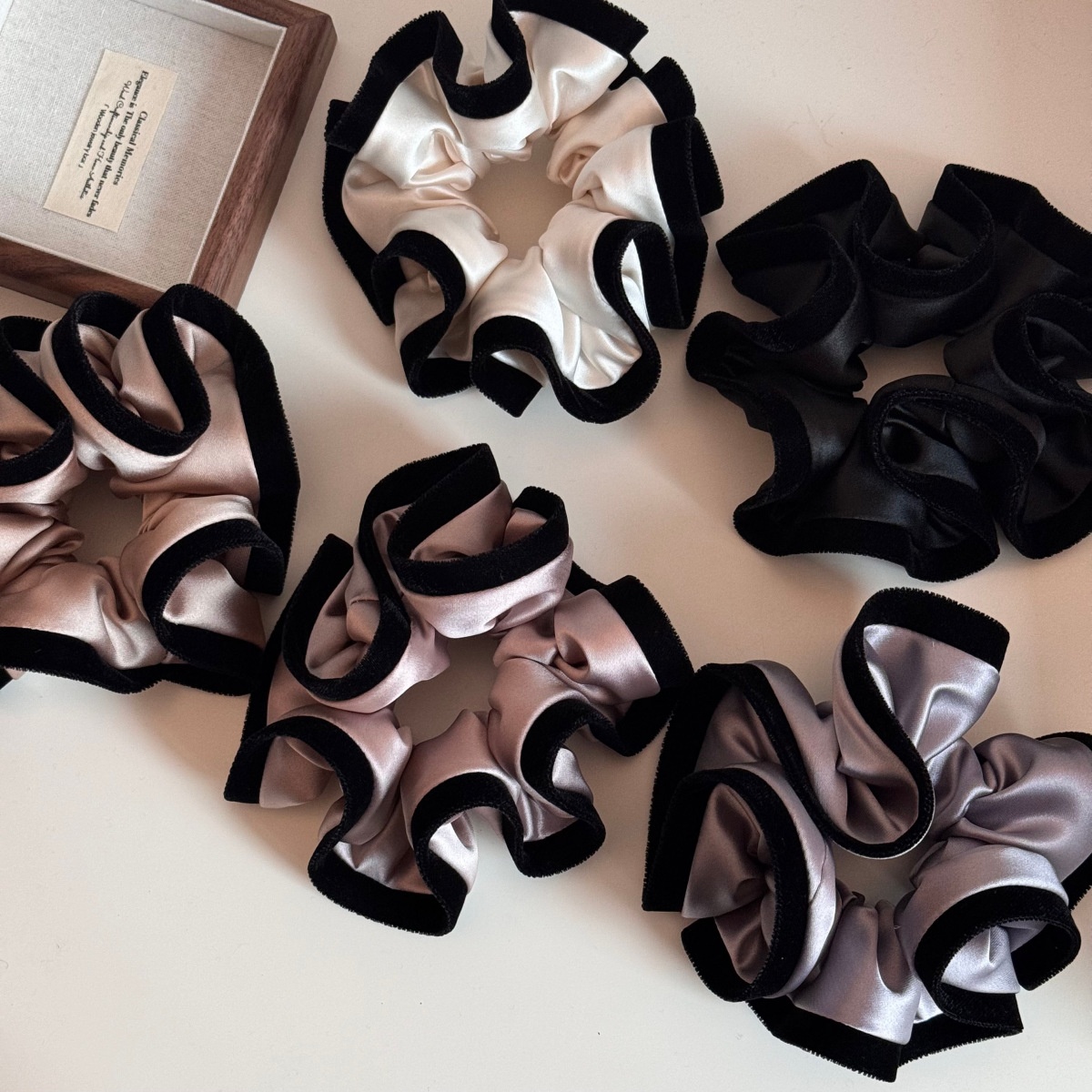 Women's Retro Velvet Satin Large Bow Hair Tie Headband Color Block