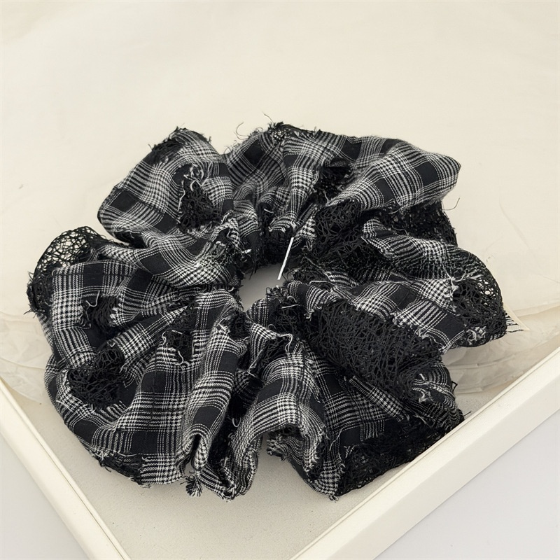 Women's Soft Cloth Spring Telephone Cord Hair Scrunchie Blue Plaid