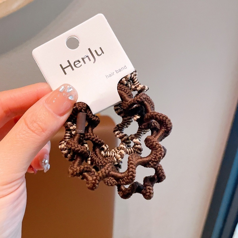 Women's 4pcs Daily Cloth Elastic Wave Hair Ties Milk Tea Color