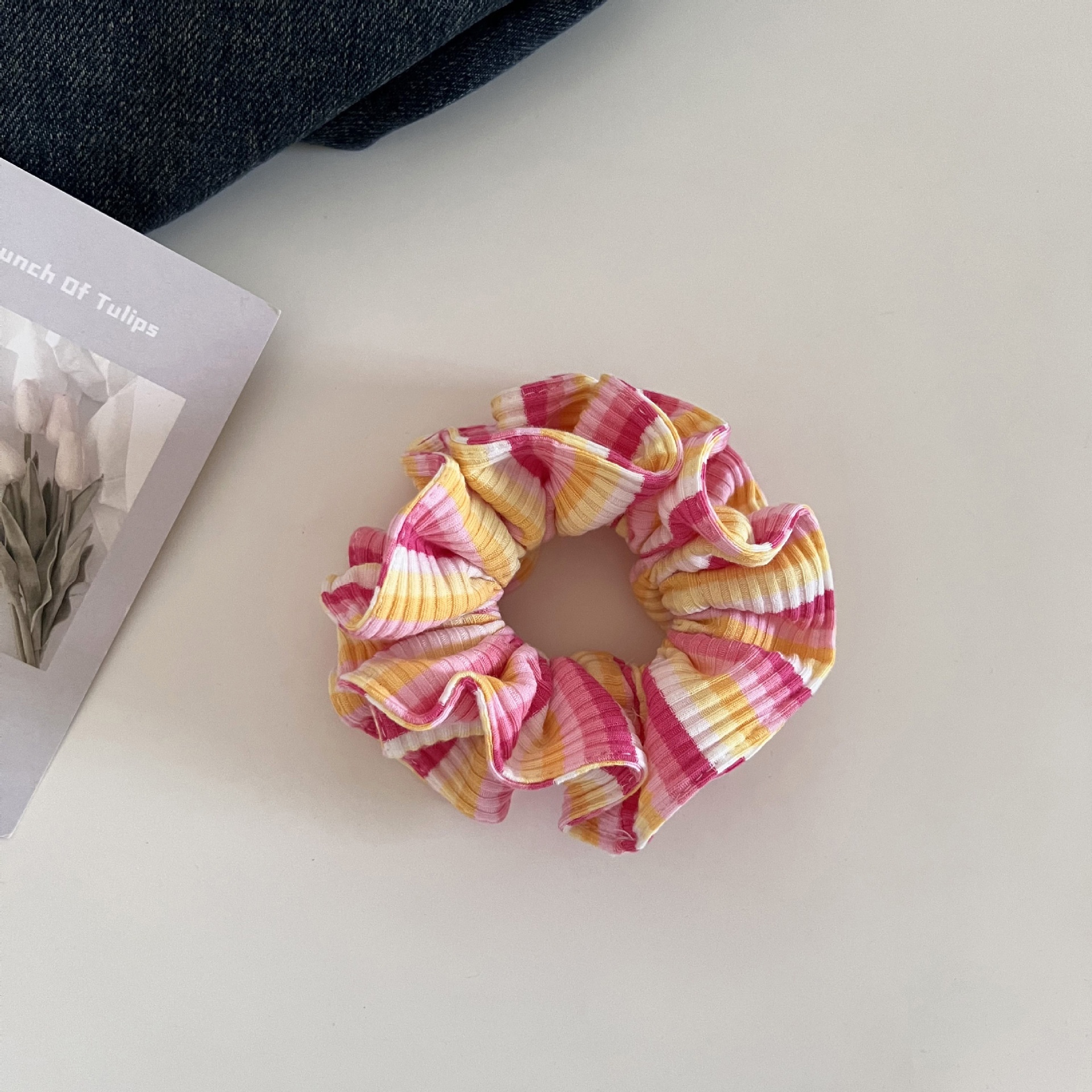 Women Dopamine Cloth Elastic Hair Tie For Buns Colorful Stripe