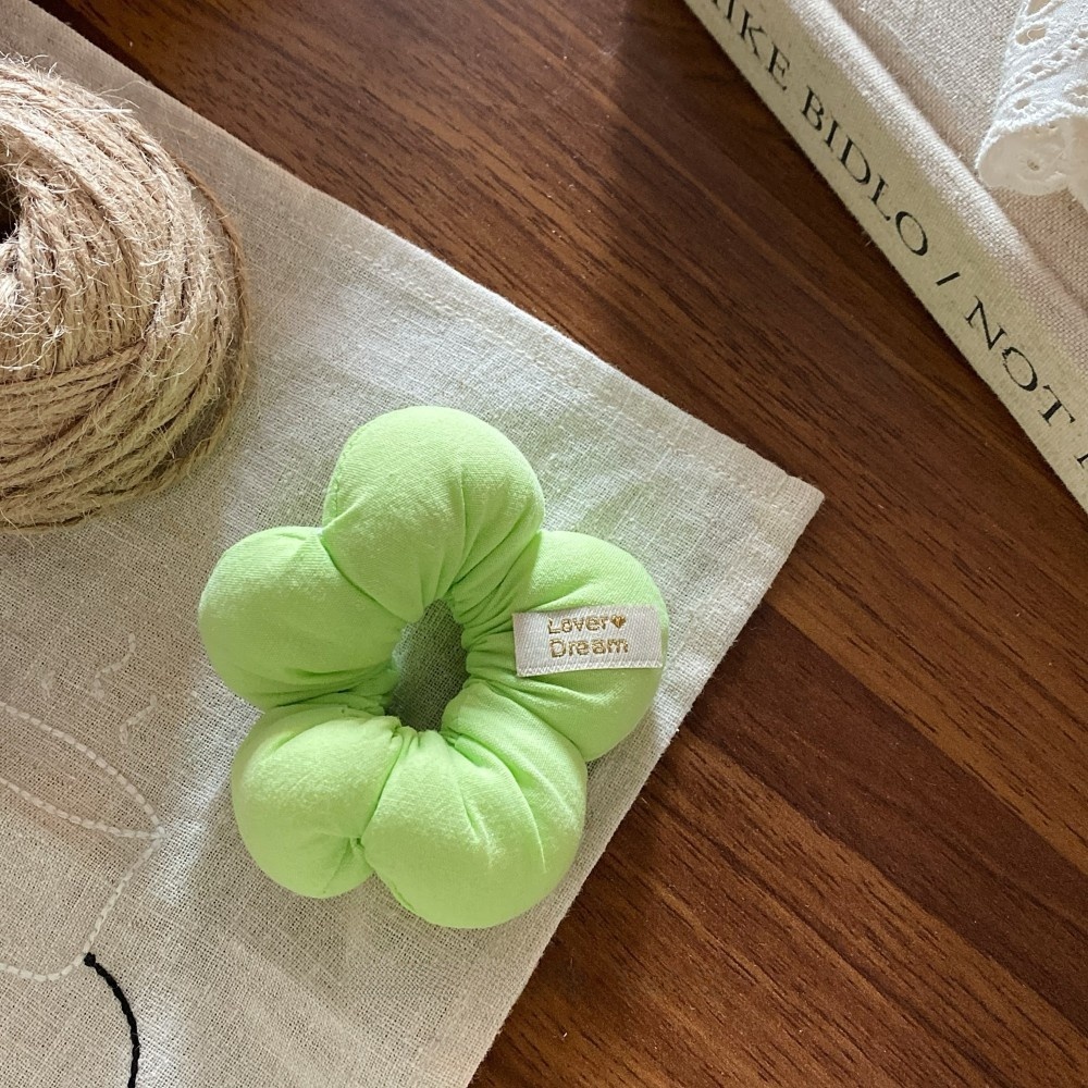 Women Sweet Cloth Bubble Braid Hair Rope Spring Floral Bow Knot Beige Pink