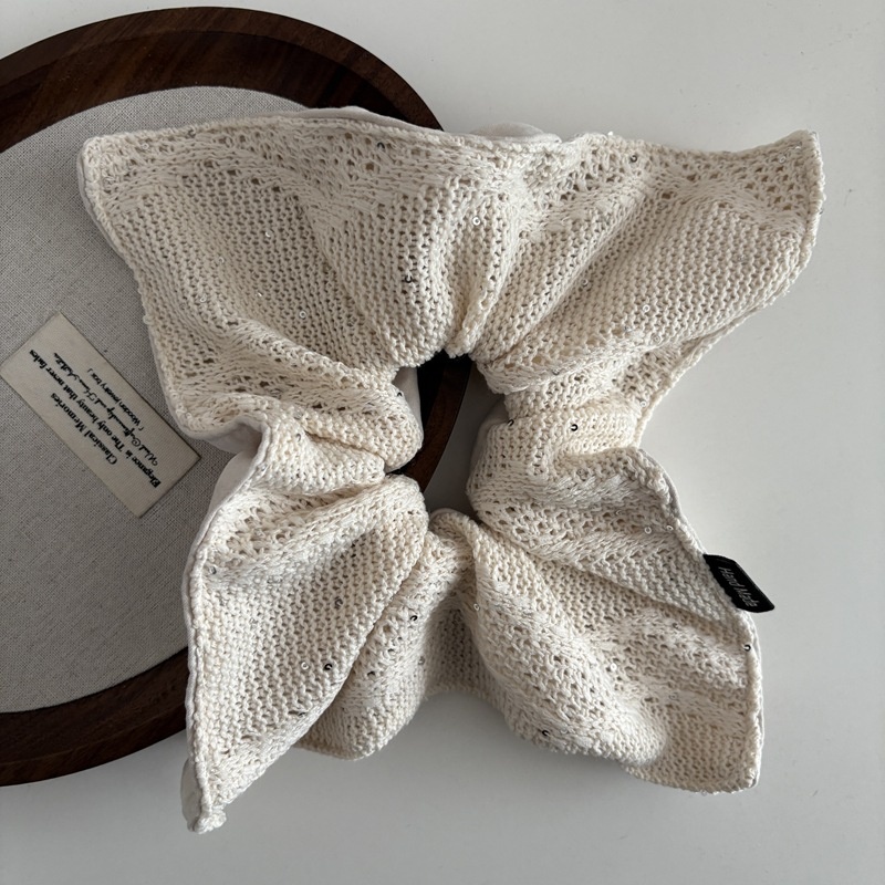 Women's Winter Knitted Scarf Headband Apricot Grey Square Patchwork