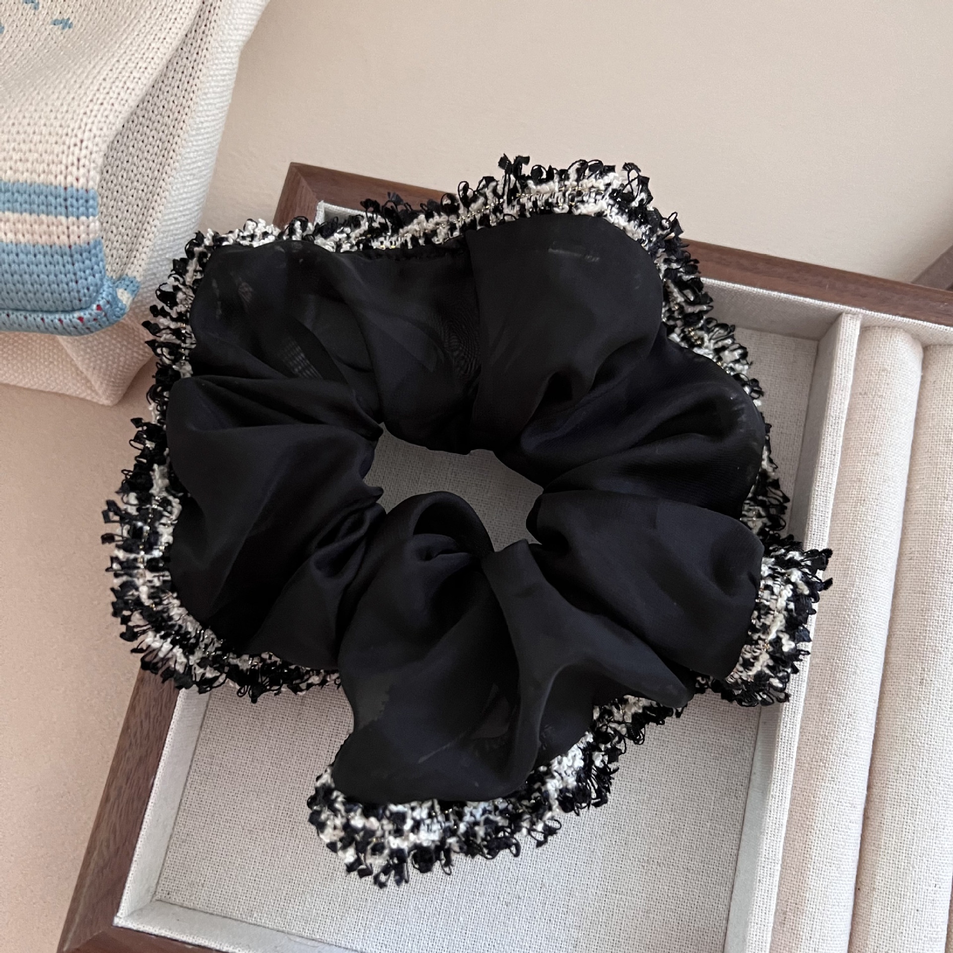 Women's Lazy Organza Low Bun Hair Tie Tassel Beige Pink Black