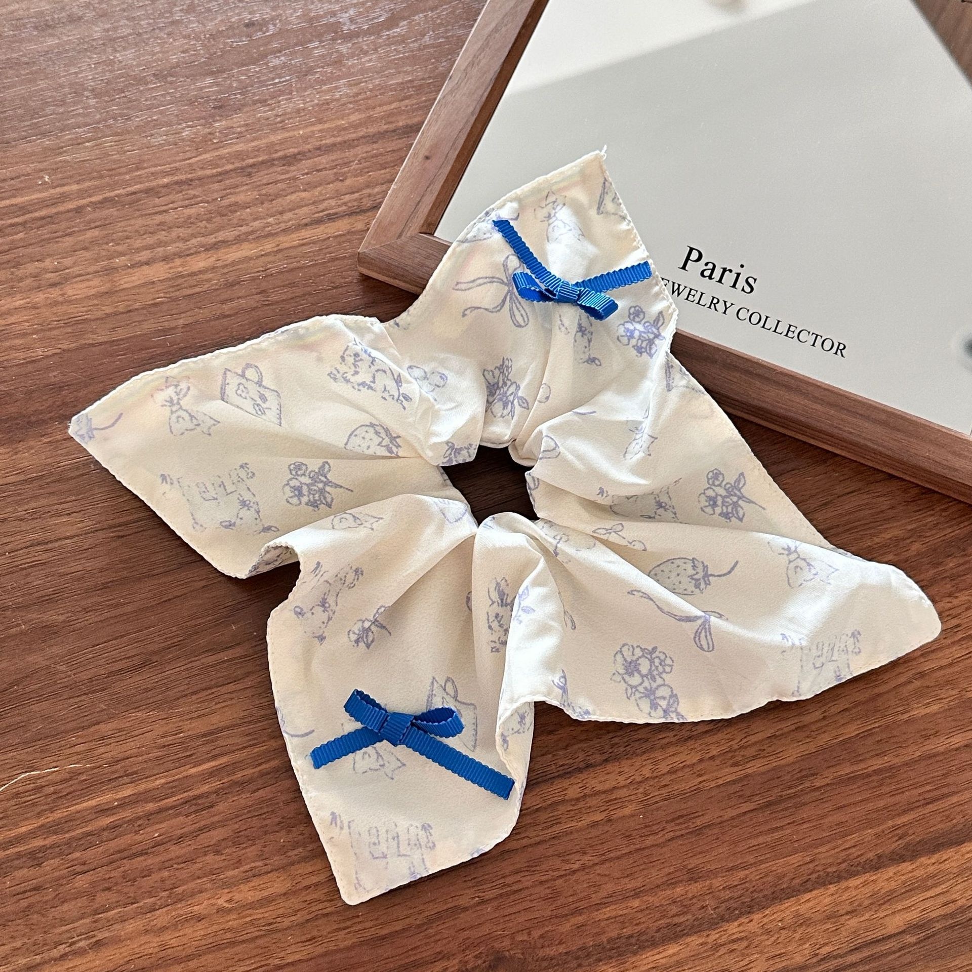 Girls Cloth Scarf Scrunchies Pastoral Fruit Hair Band Rose Red