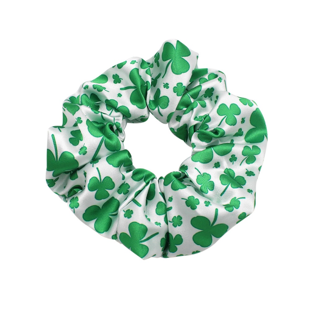 Women's 5PCS St. Patrick's Day Green Shamrock Big Bow Silk Printed Hair Ties