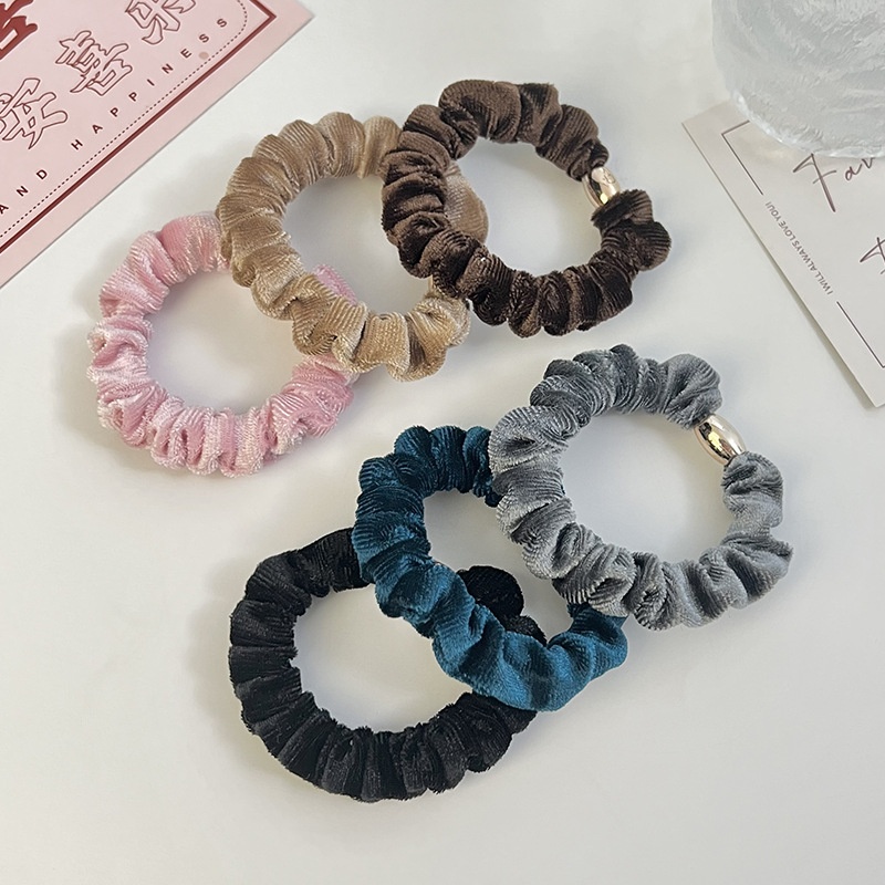 Women's Large Elastic Velvet Hair Ties Striped Grey Pink Blue Black