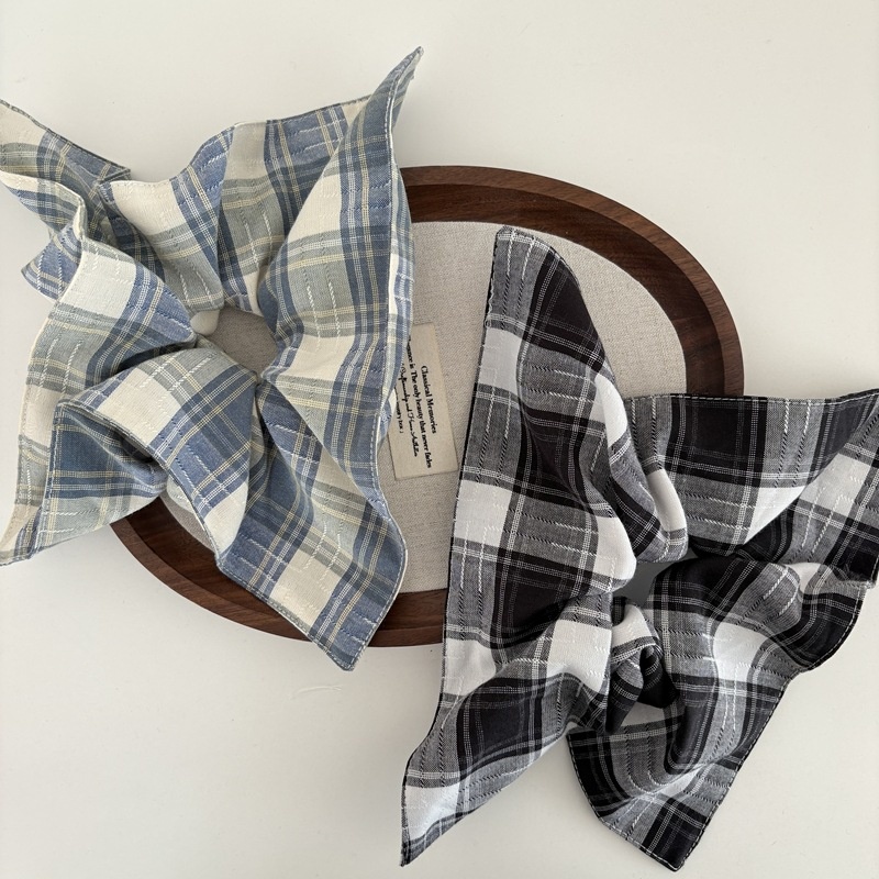 Women's Everyday Preppy Cloth Hair Scrunchie Blue Checkered Plaid