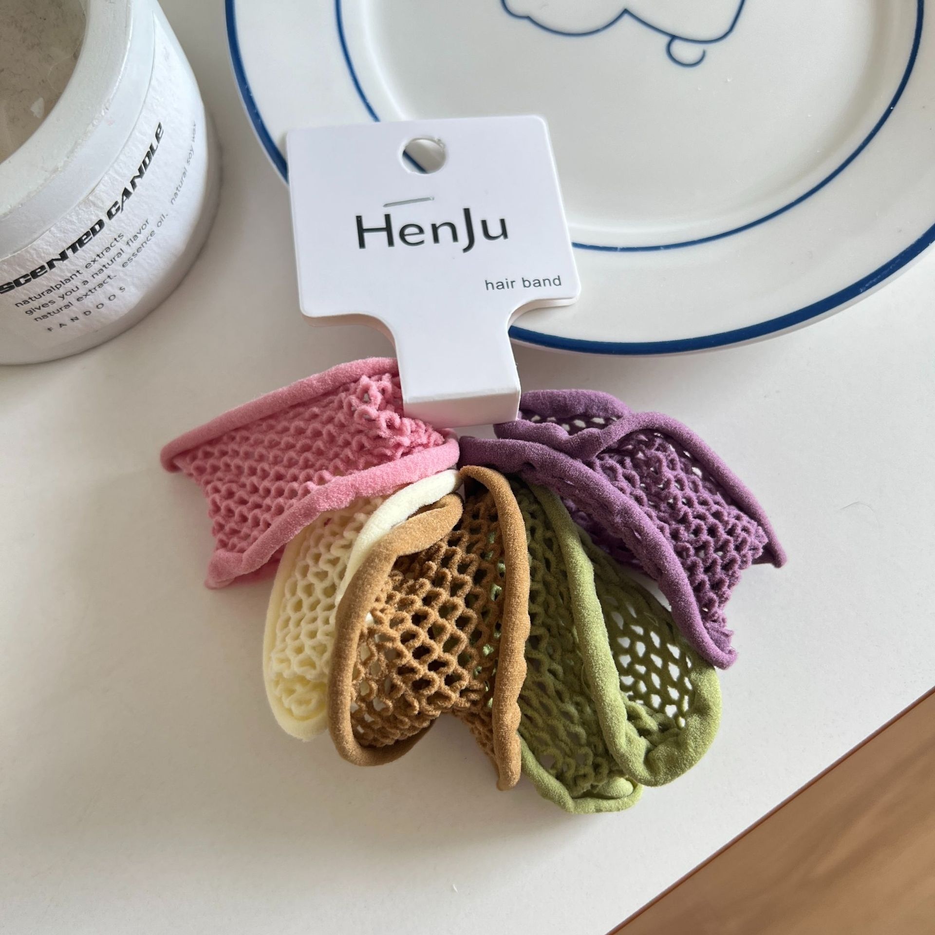 Women Damage-Free Cloth Wide Hair Ties Sweet Candy Color Geometric